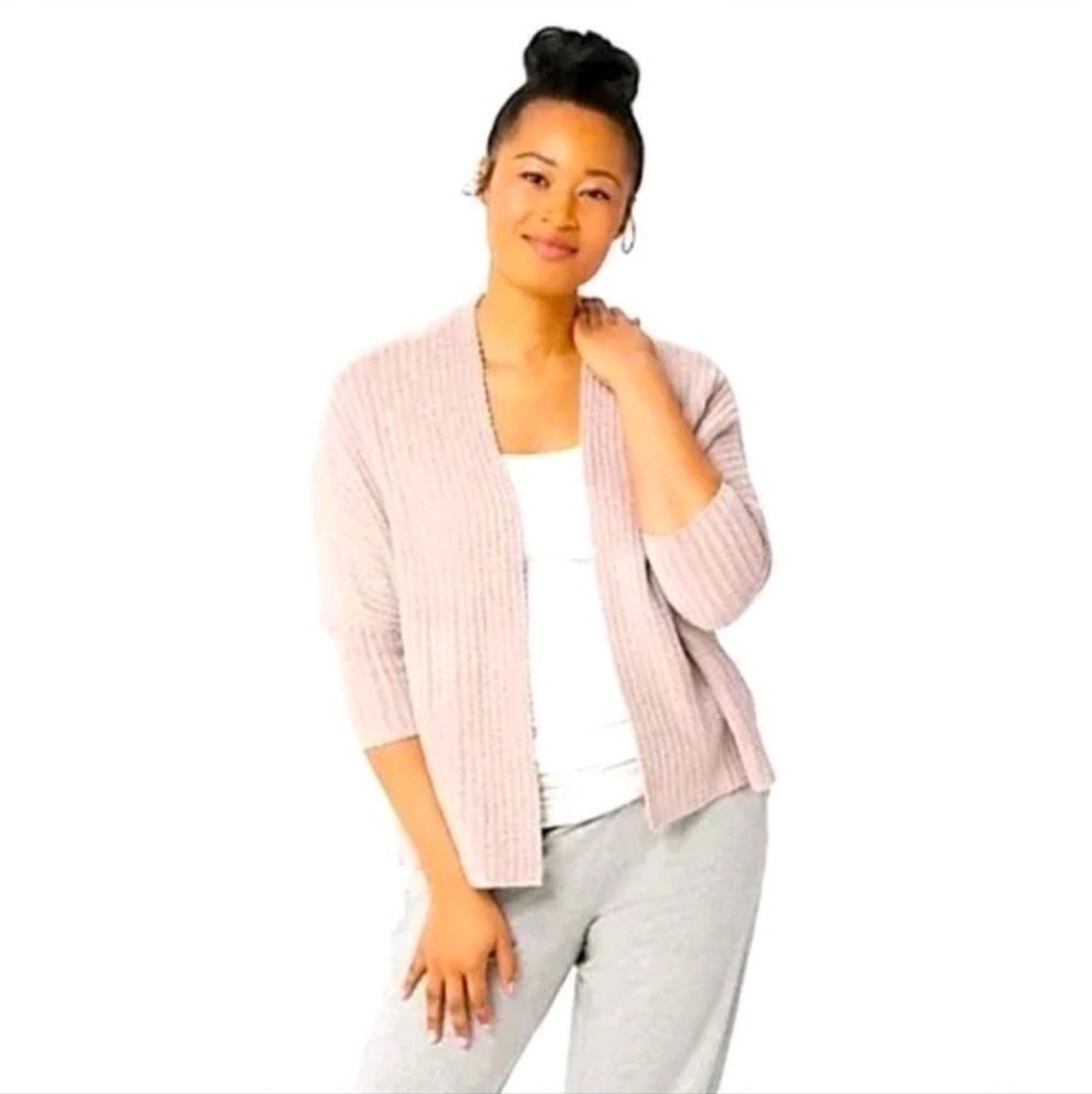 BAREFOOT DREAMS CozyChic‎ Lite Dusty Rose Ribbed Open Front Sweater Cardigan S/M